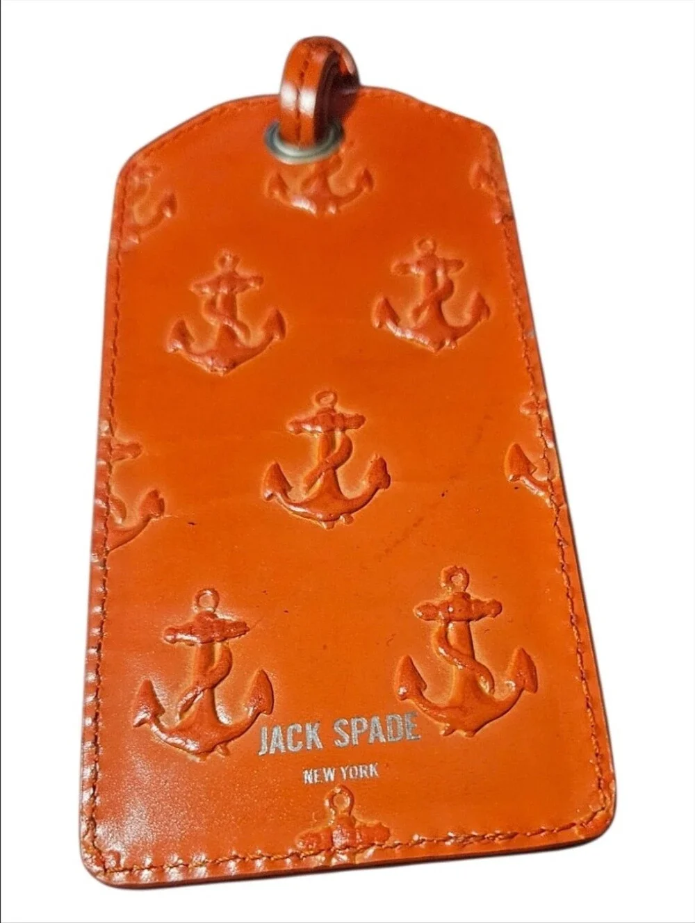 JACK SPADE | Go Away Orange Leather Anchor Embossed Luggage Tag ID Holder